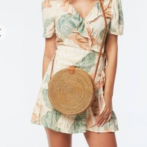 Handwoven Round Rattan/Wicker Crossbody Leather